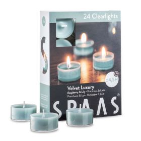 Scented Tea Lights Candles in Clear Cups, Raspberry & Lily Fragrance, for Spa, Dinner, and Home Decor, 24 Pack