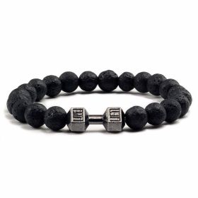 Natural Volcanic Stone Beads Bracelets Black Lava Men Women Bracelet Aromatherapy Essential Oil Diffuser Bangle (Color: Volcanic Rock Gun Black)