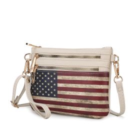 MKF Collection Alisson Vegan Leather Women FLAG Crossbody-Wristlet Bag by Mia K (Color: Beige)