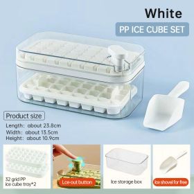 One-button Press Type Ice Mold Box Plastics Ice Cube Maker Ice Tray Mold With Storage Box With Lid Bar Kitchen Accessories (Color: White)